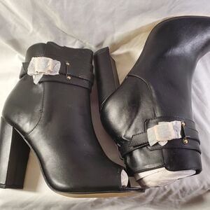 Shoe Dazzle Black Peep-Toe Block Heel Ankle Booties